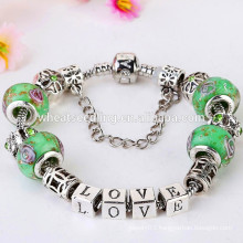 Latest design charm beads girls silver plated crystal bracelet